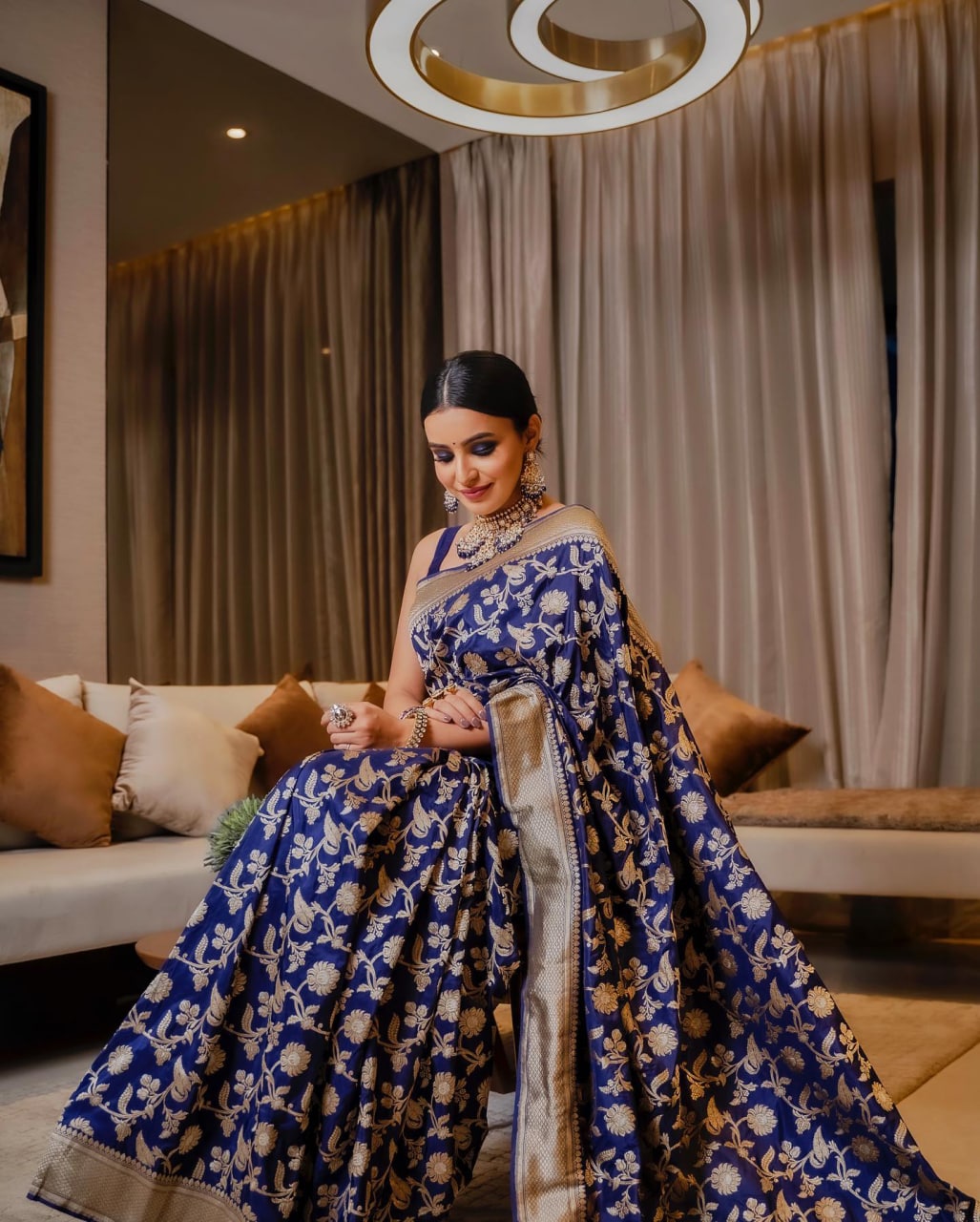 Radiant Blue Soft Banarasi Silk Saree With Girlish Blouse Piece