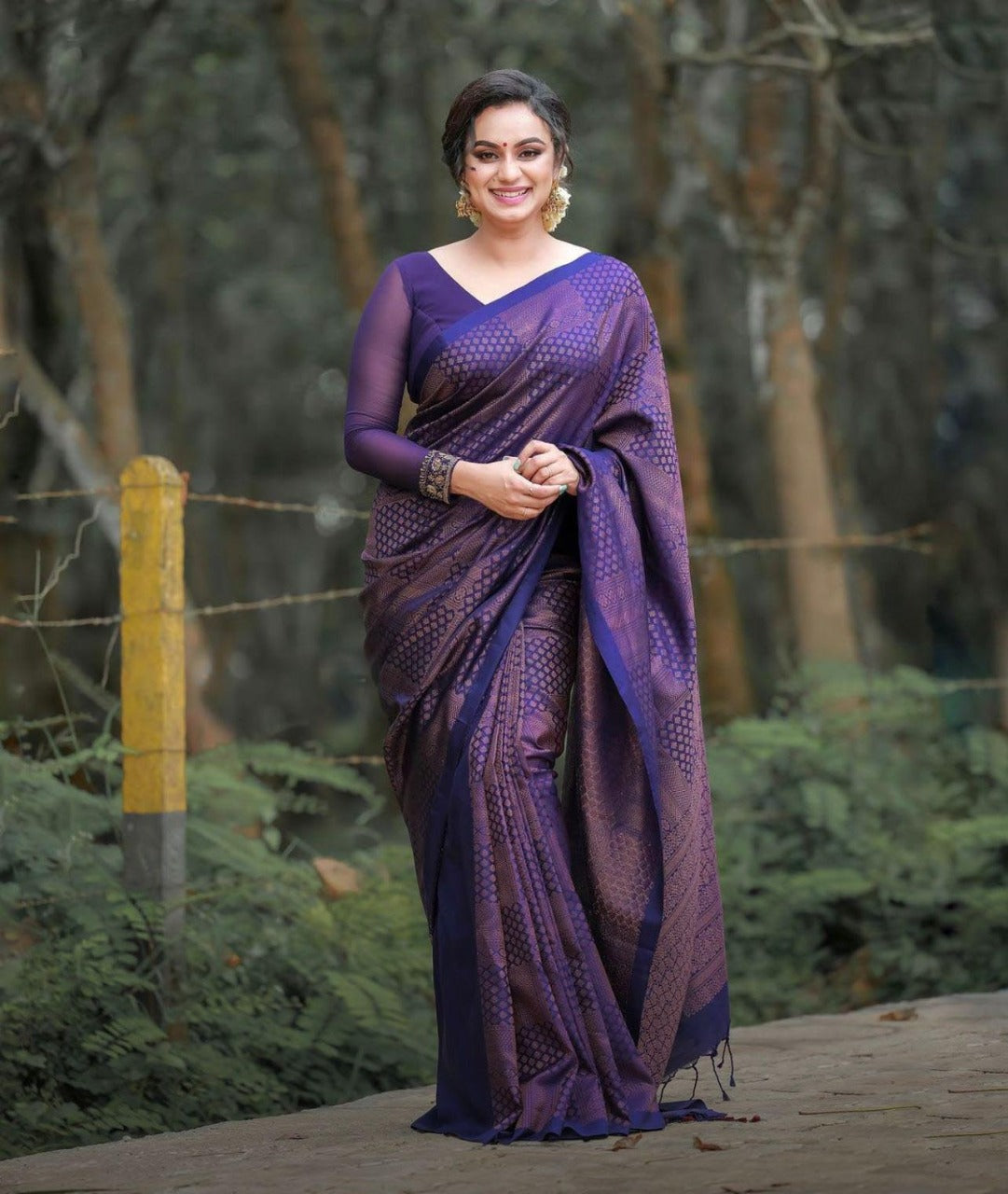 Entrancing Navy Blue Soft Silk Saree With Chatoyant Blouse Piece