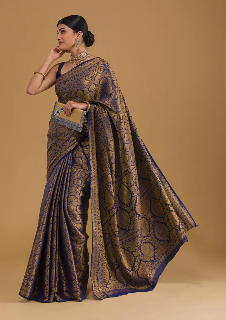 Sizzling Blue Soft Banarasi Silk Saree With Gorgeous Blouse Piece