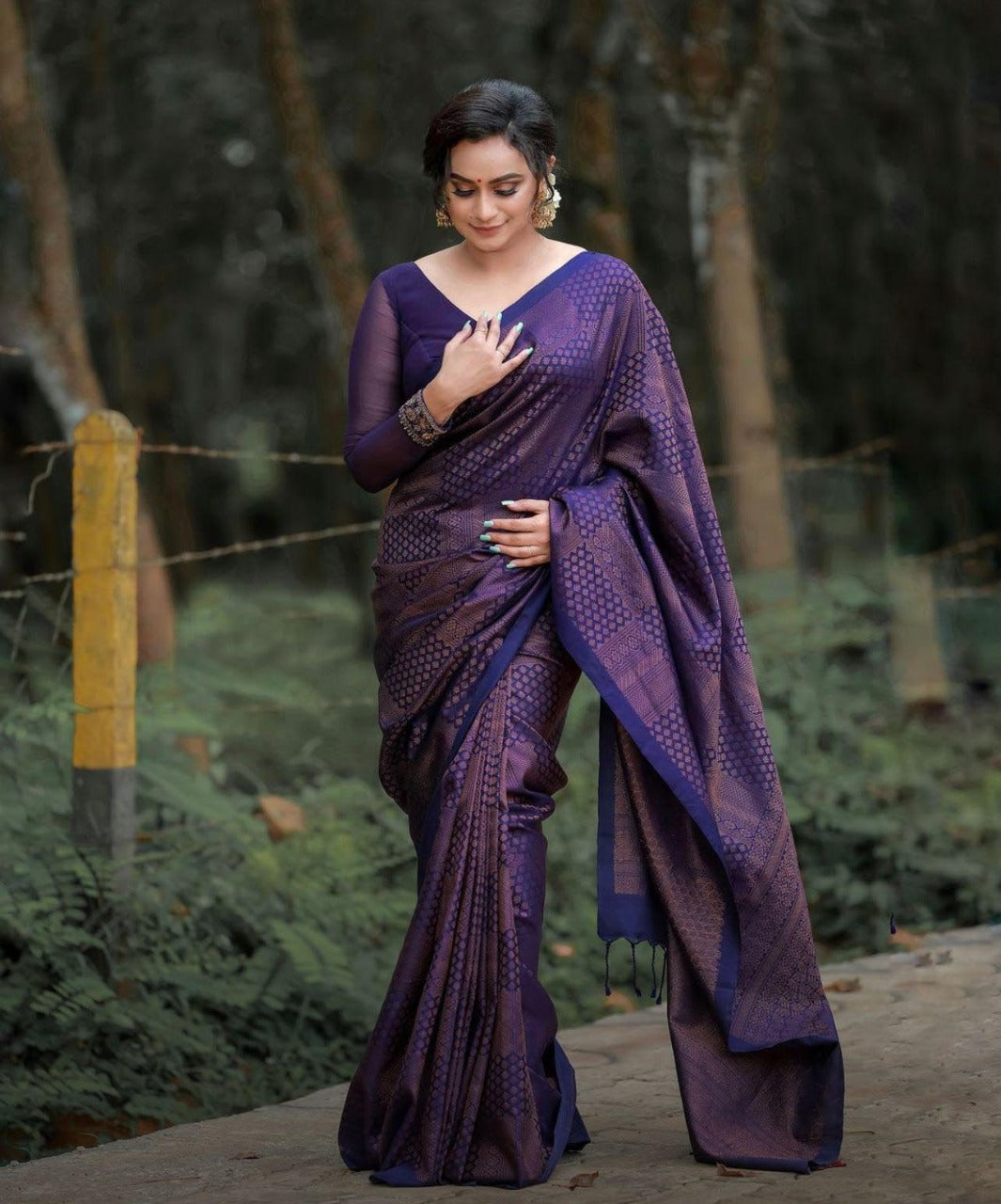 Entrancing Navy Blue Soft Silk Saree With Chatoyant Blouse Piece